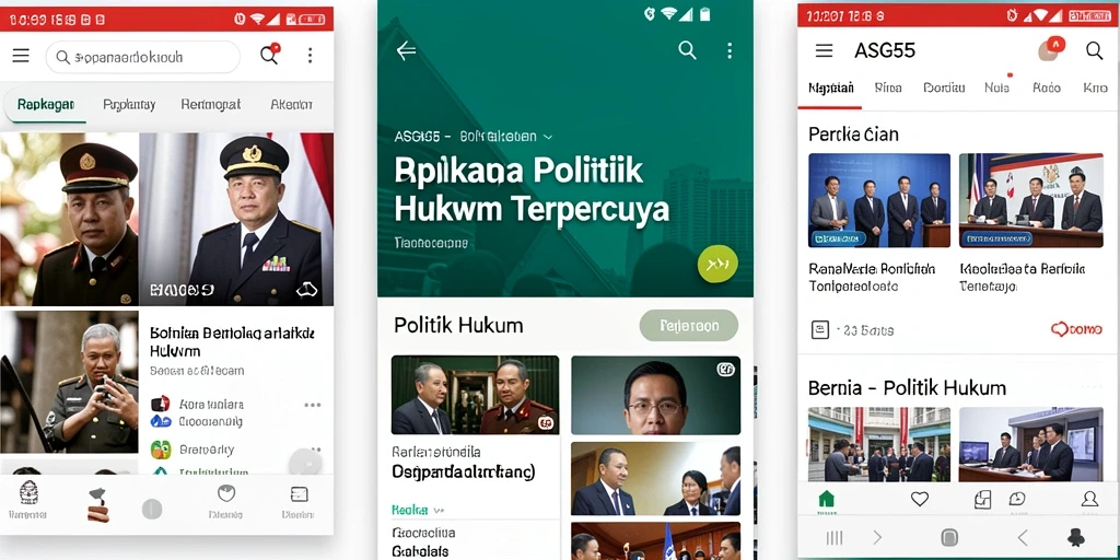 Antarmuka aplikasi ASG55 menampilkan berita Politik Hukum dengan jelas.
