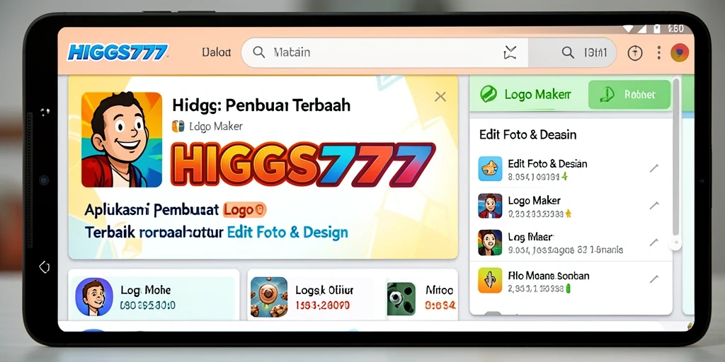 Antarmuka HIGGS777 dengan pilihan fitur lengkap untuk pembuat logo.