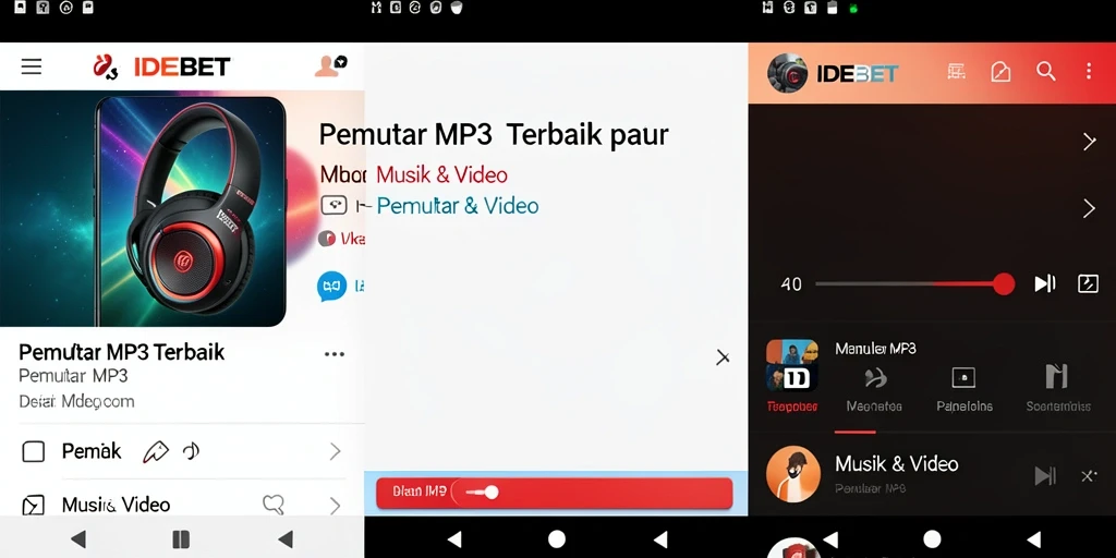 Antarmuka aplikasi IDEBET dengan berbagai fitur Pemutar MP3.