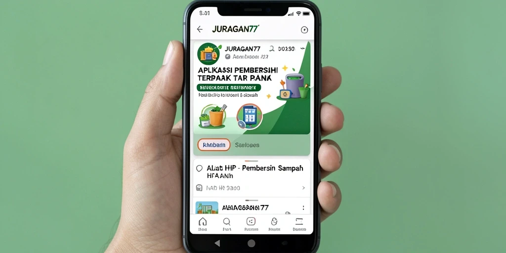 Tampilan antarmuka aplikasi JURAGAN77 saat melakukan pembersihan sampah.