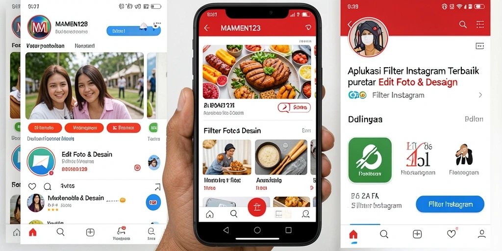 Tampilan antarmuka MAMEN123 dengan berbagai pilihan filter Instagram.