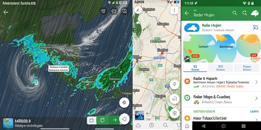 Antarmuka aplikasi MR888 menampilkan grafik radar hujan yang interaktif.