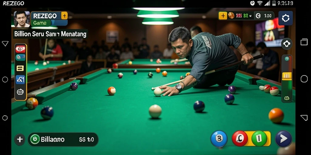 Tampilan antarmuka menarik dari game Billiard REZEGO.