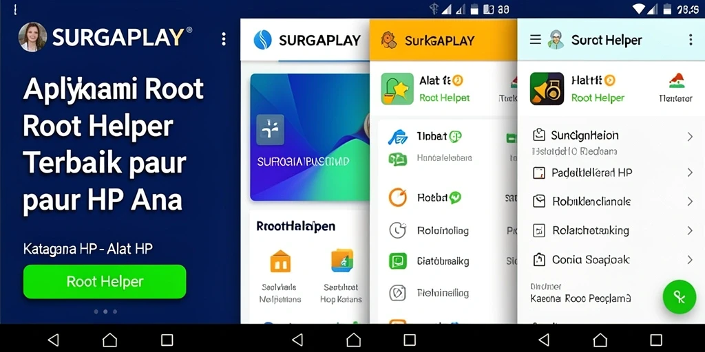 Antarmuka utama SURGAPLAY yang menampilkan fitur Root Helper yang mudah digunakan.